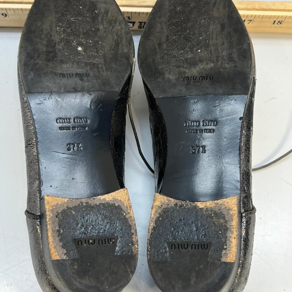 Miu Miu Metallic Leather Lace Up Oxford Shoes Men's Size 37/5 Black Lace Up - Picture 5 of 8